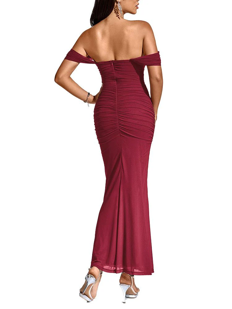 1930s Solid Off-Shoulder Bodycon Maxi Dress - Image 7