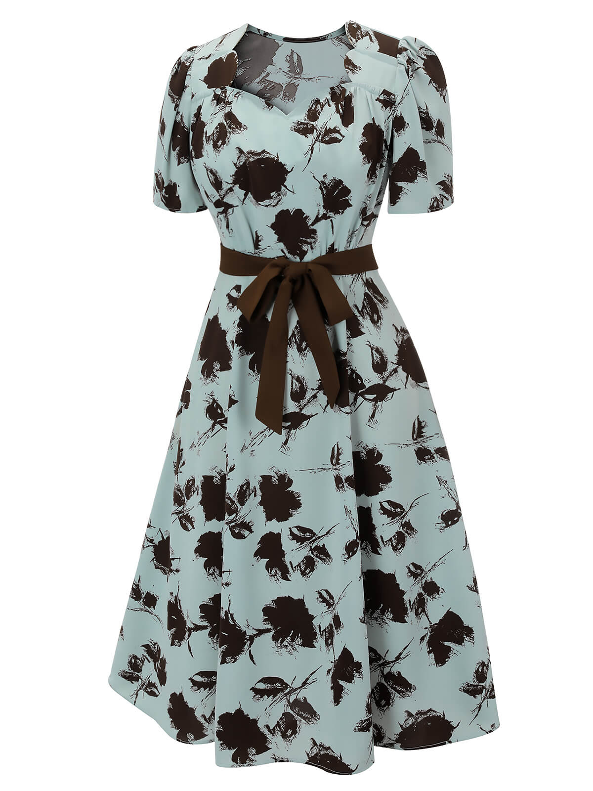 1940s Blue Floral Dress With Bow Belt - Image 3