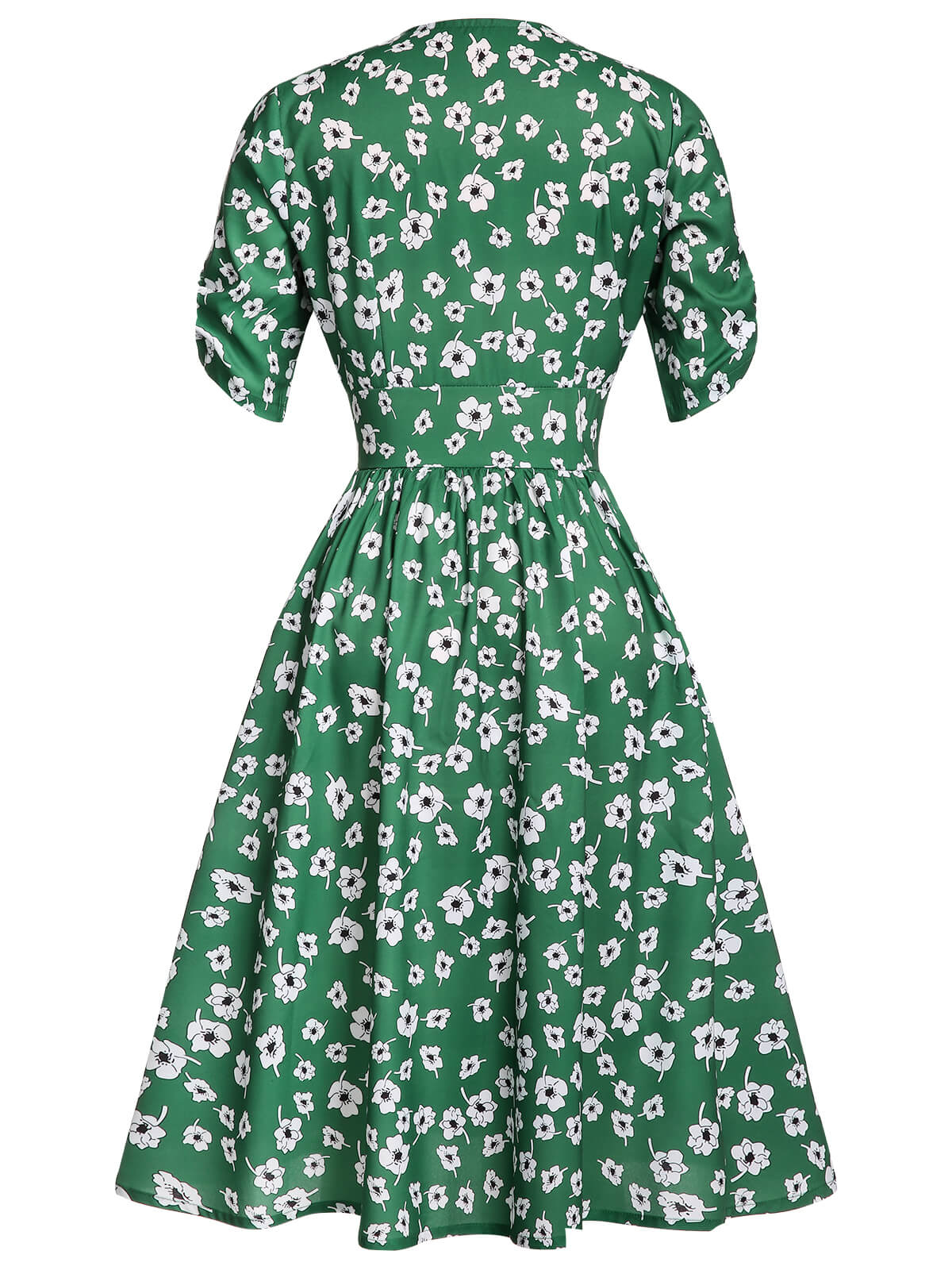 Green 1940s V-Neck Floral Dress - Image 4
