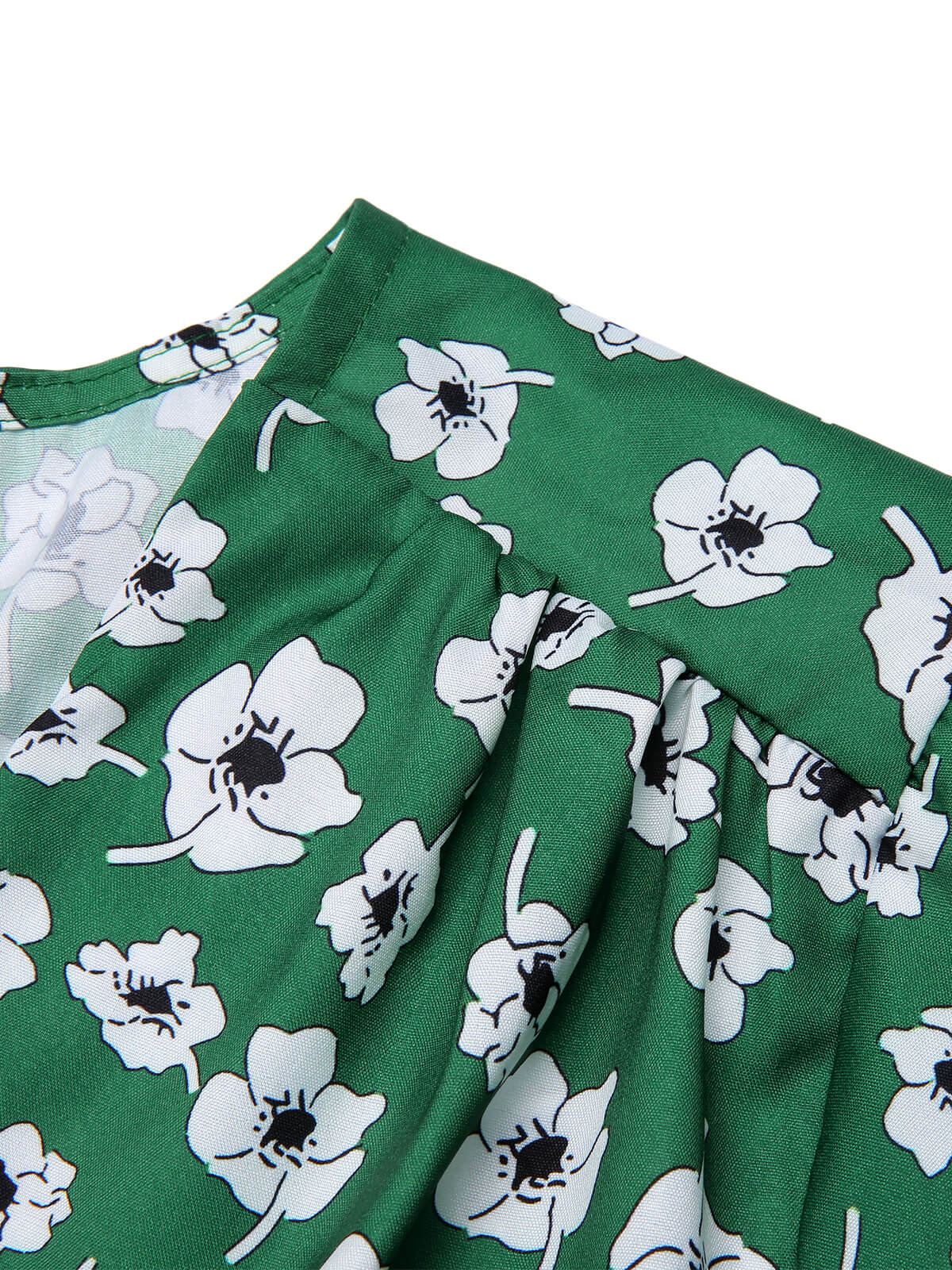 Green 1940s V-Neck Floral Dress - Image 5