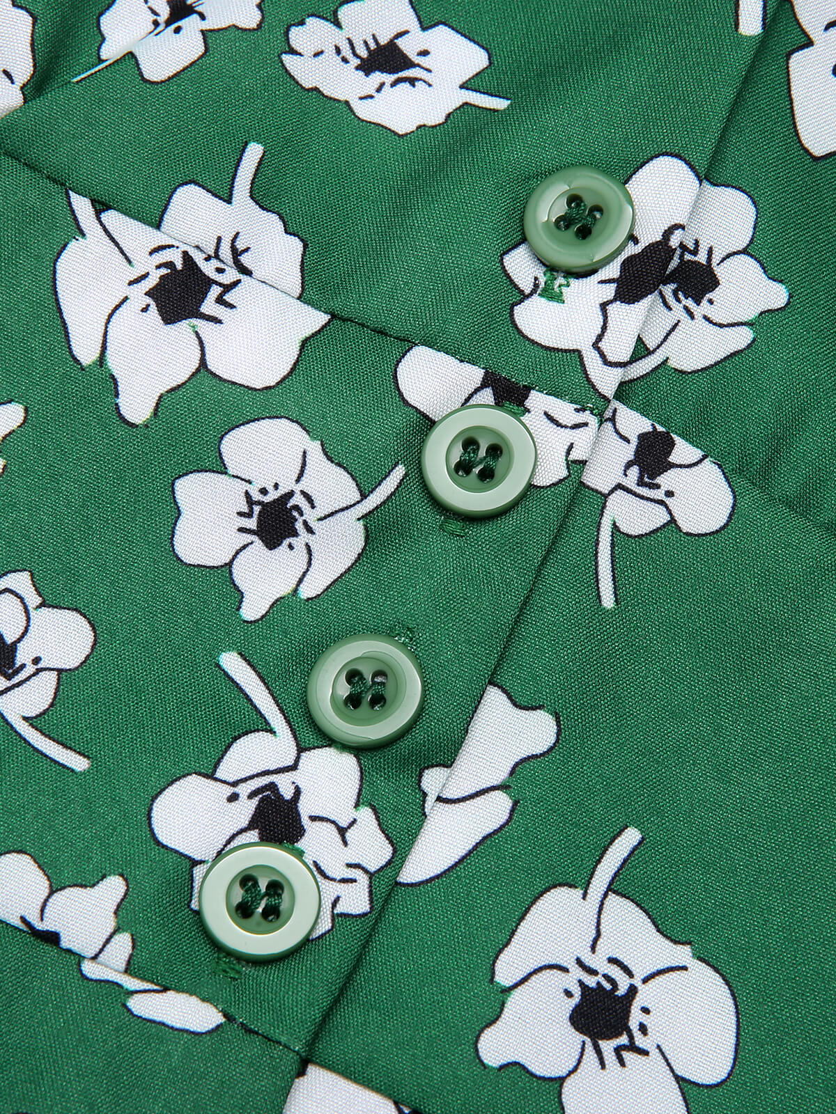 Green 1940s V-Neck Floral Dress - Image 6