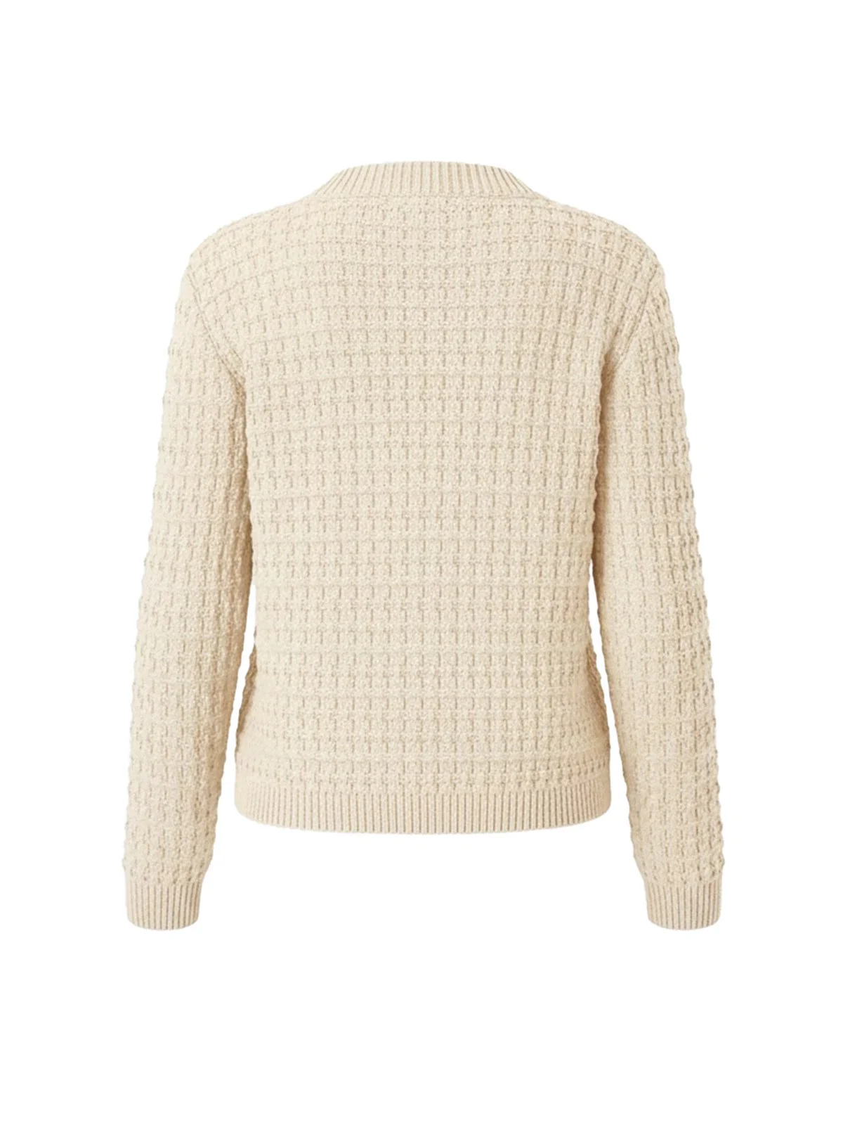 1940s Round Neck Long Sleeve Faux-Woolen Cardigan - Image 6