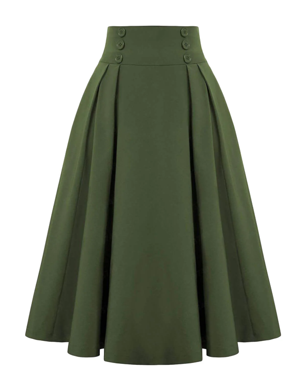 1940s Solid High-Waist Pleated Skirt - Image 5