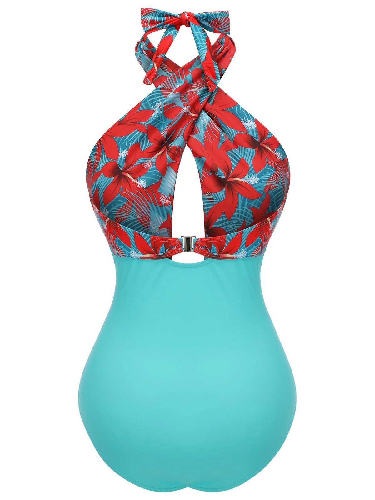 1950s Bow Tie Floral Cross Straps Swimsuit - Image 4