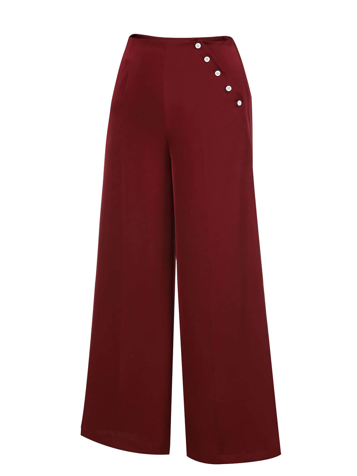 Red 1950s Burgundy Button Wide leg Pants - Image 3