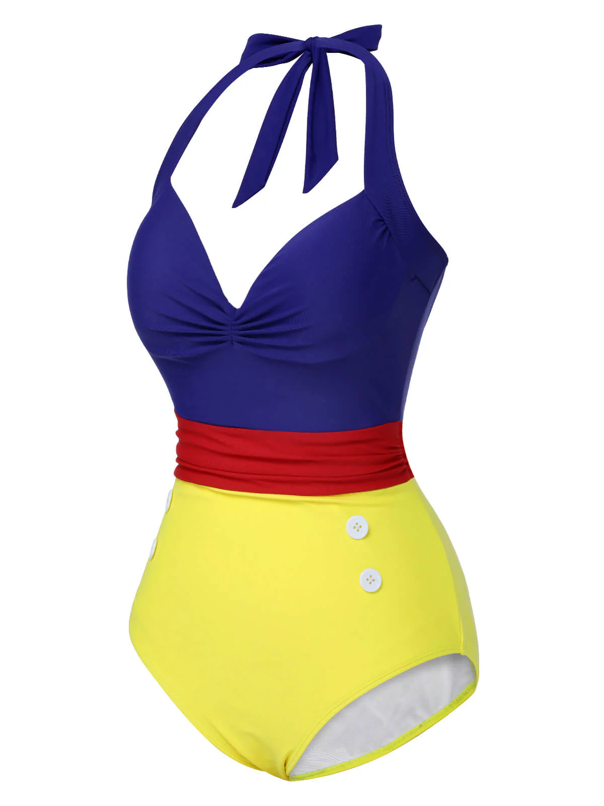 1950s Color Block Lace-Up Halter Swimsuit - Image 3