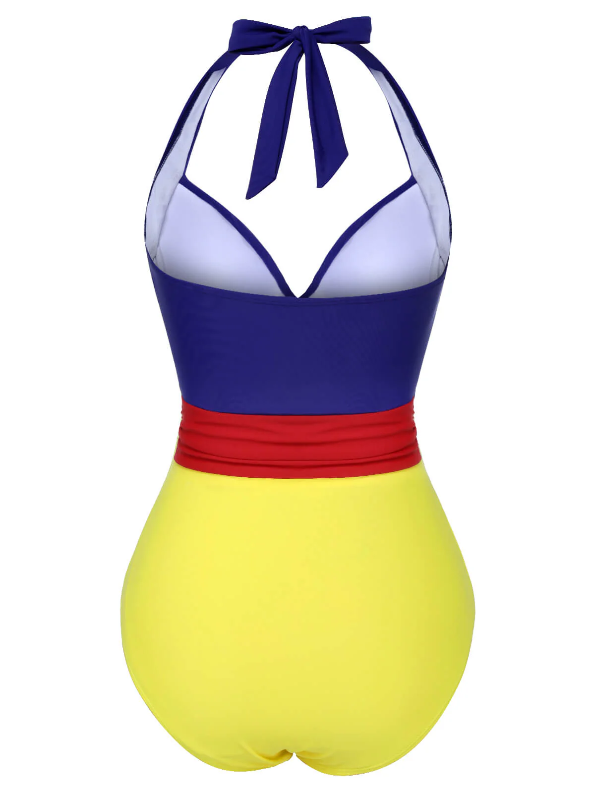 1950s Color Block Lace-Up Halter Swimsuit - Image 4