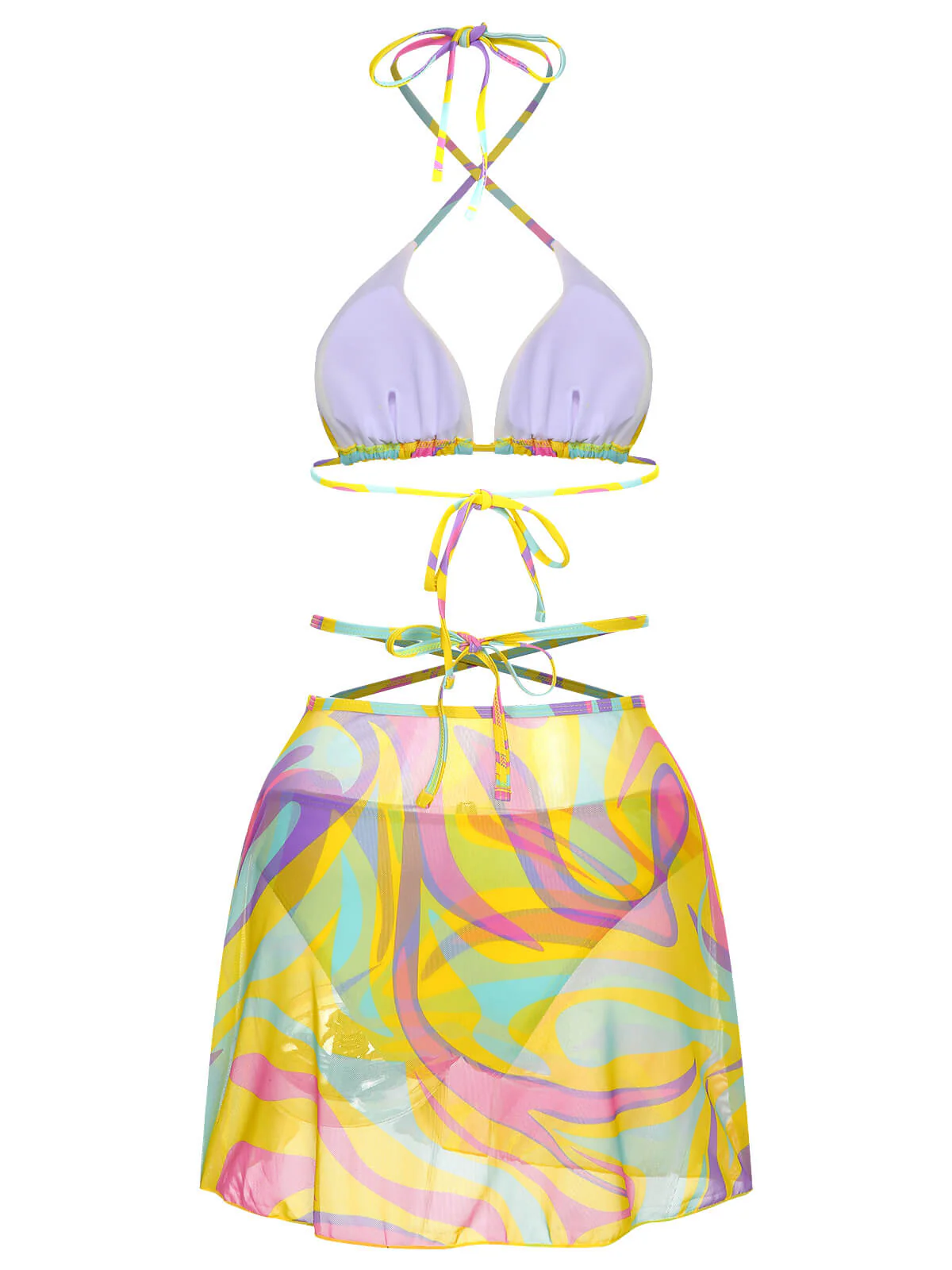1970s Colorful Halter Bikini Set & Cover-Up - Image 3