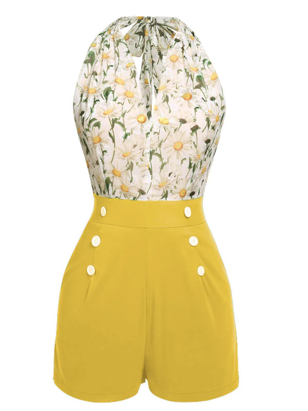 1950s Floral Halter Lace-up Vintage Romper - Image 9