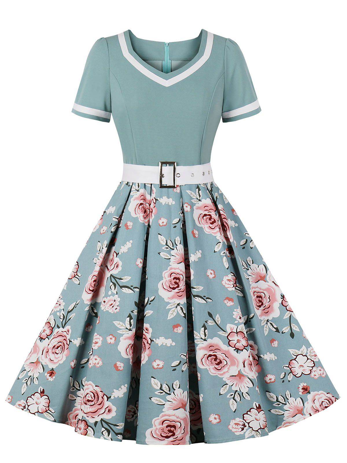 1950s Floral Patchwork Swing Dress - Image 7