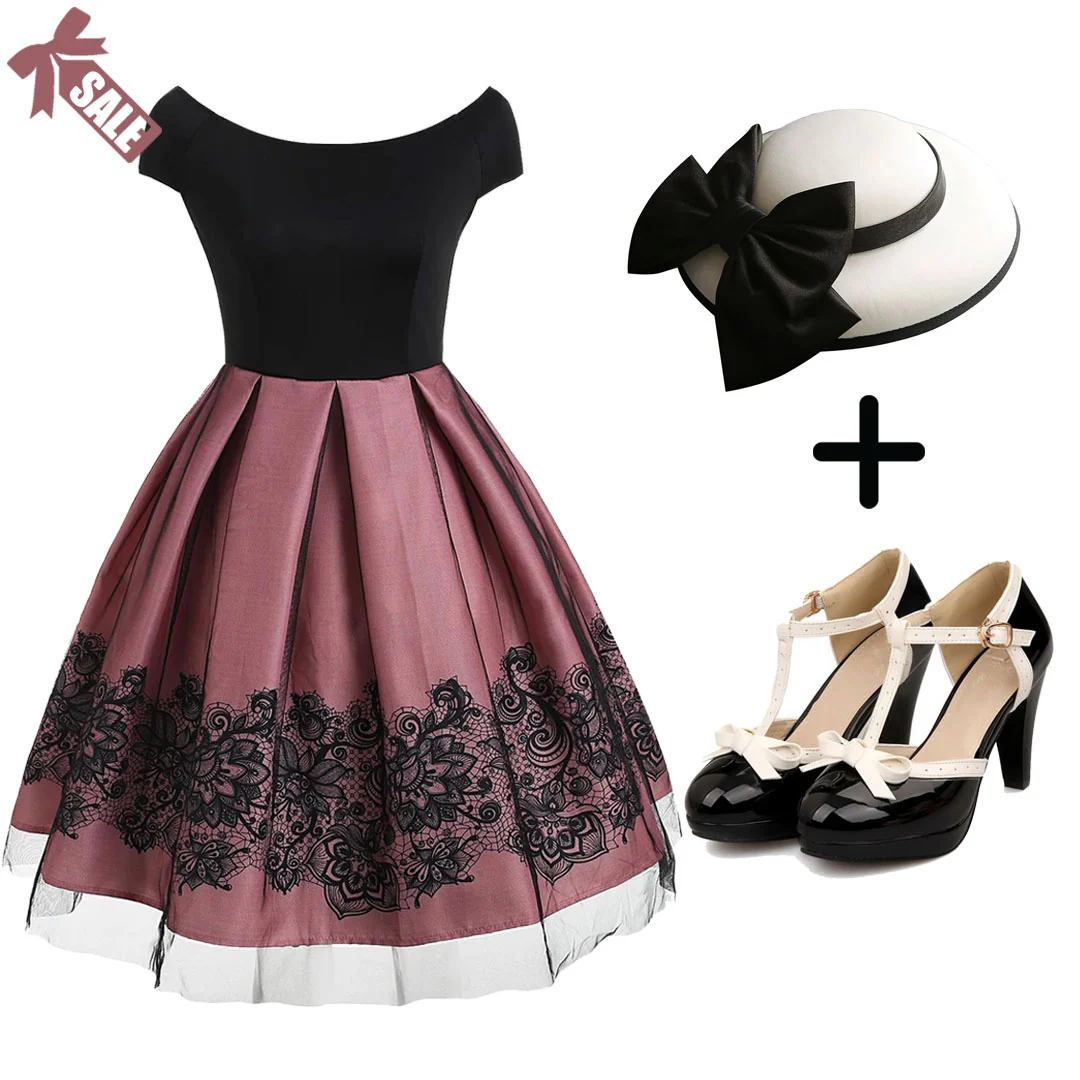 1950s Floral Print Off Shoulder Dress - Image 5