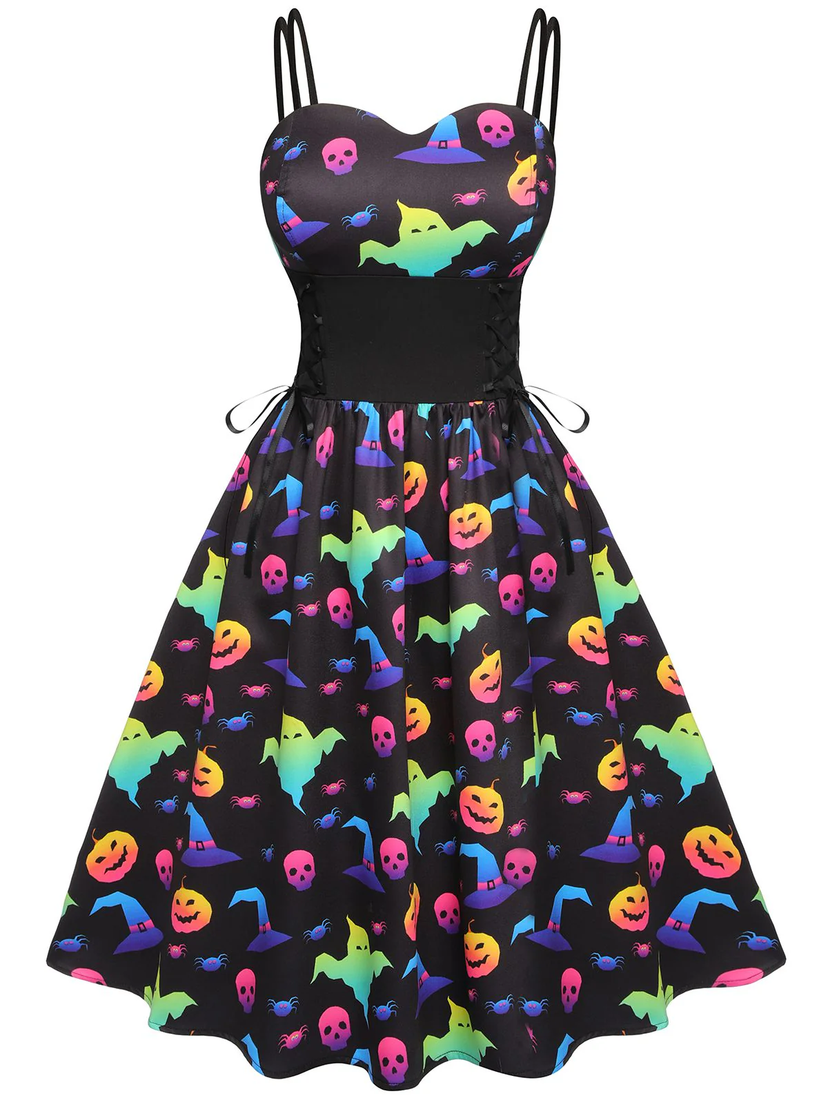 1950s Halloween Colorful Print Strap Dress - Image 3