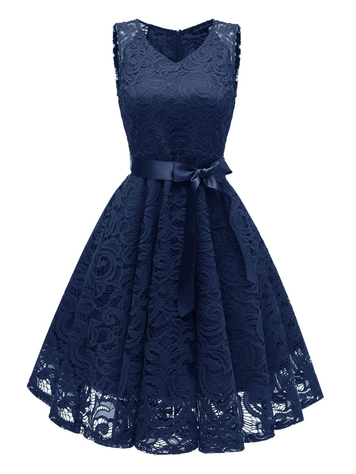 1950s Lace V Neck Bow Dress - Image 6