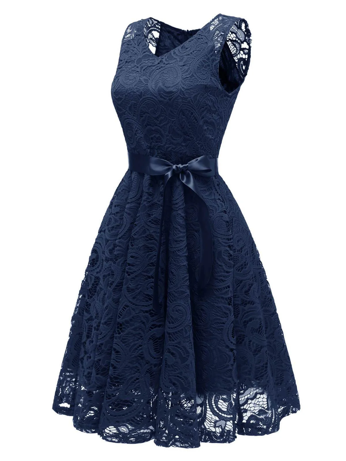 1950s Lace V Neck Bow Dress - Image 7