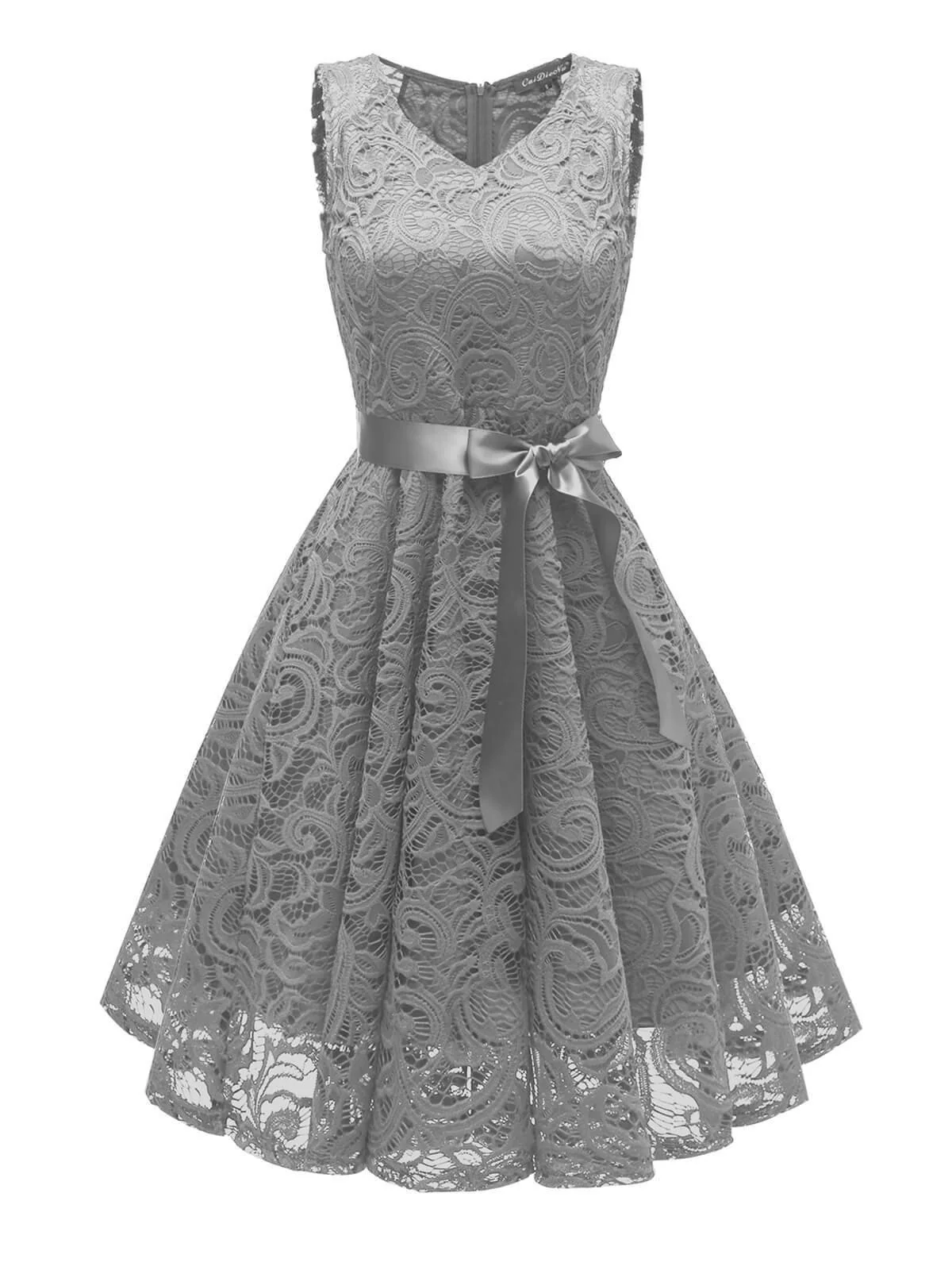 1950s Lace V Neck Bow Dress - Image 9