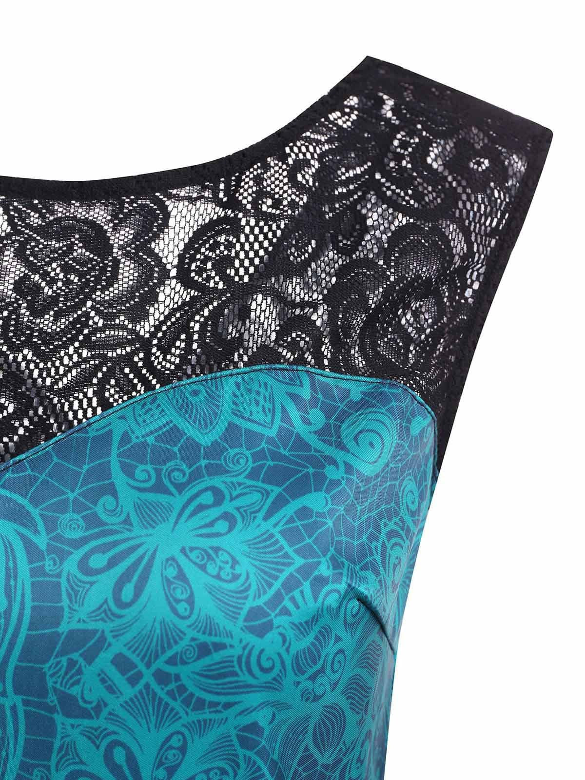 Blue 1950s Floral Sweetheart Swing Dress - Image 3