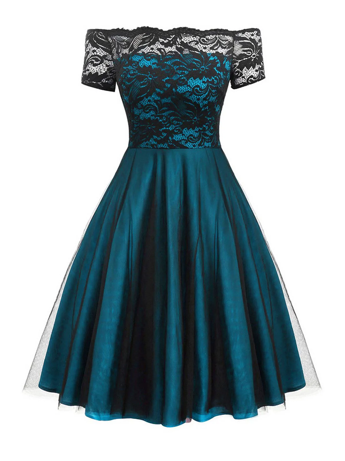 1950s Off Shoulder Lace Swing Dress - Image 5