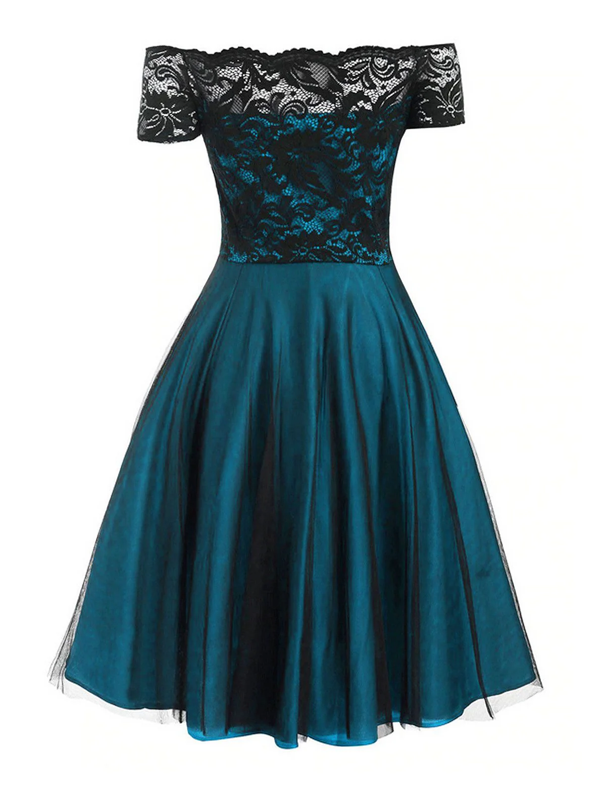 1950s Off Shoulder Lace Swing Dress - Image 6