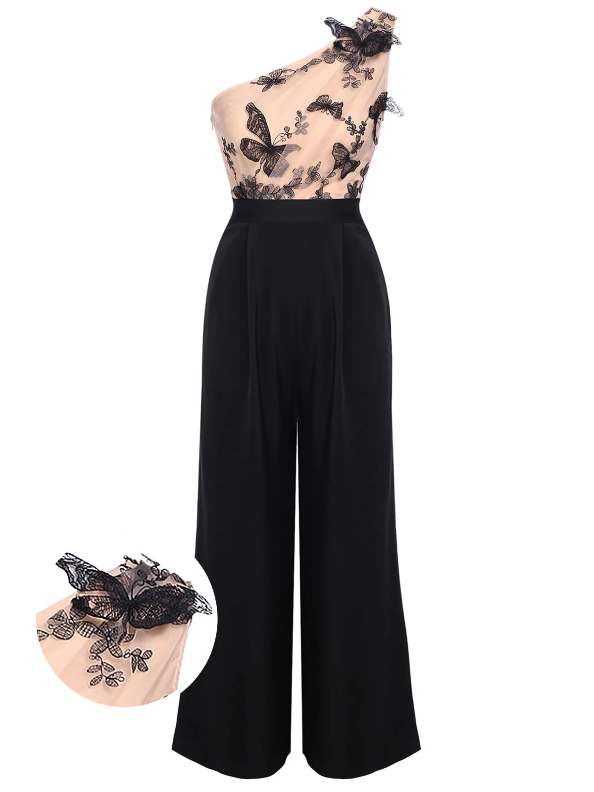 1950s One-shoulder Lace Butterfly Jumpsuit - Image 3