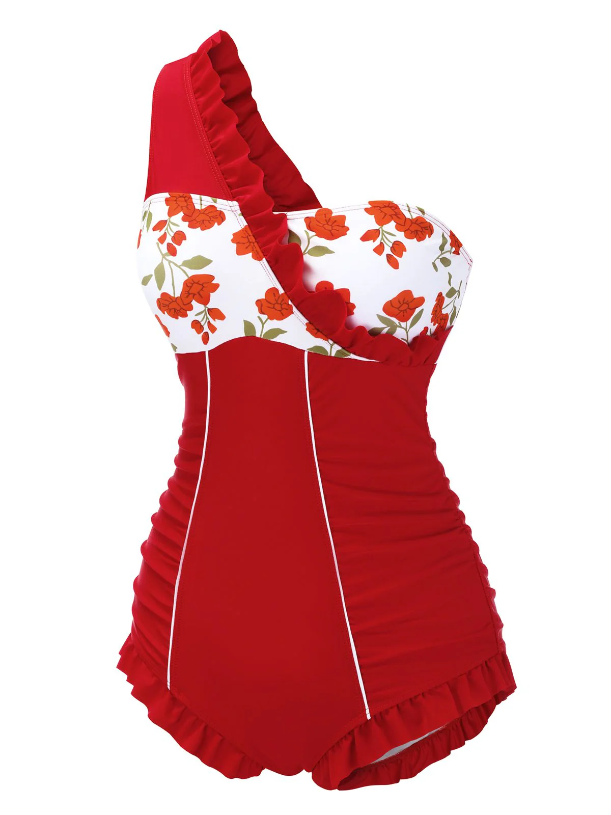 1950s One-shoulder Ruffle One-piece Swimsuit - Image 3