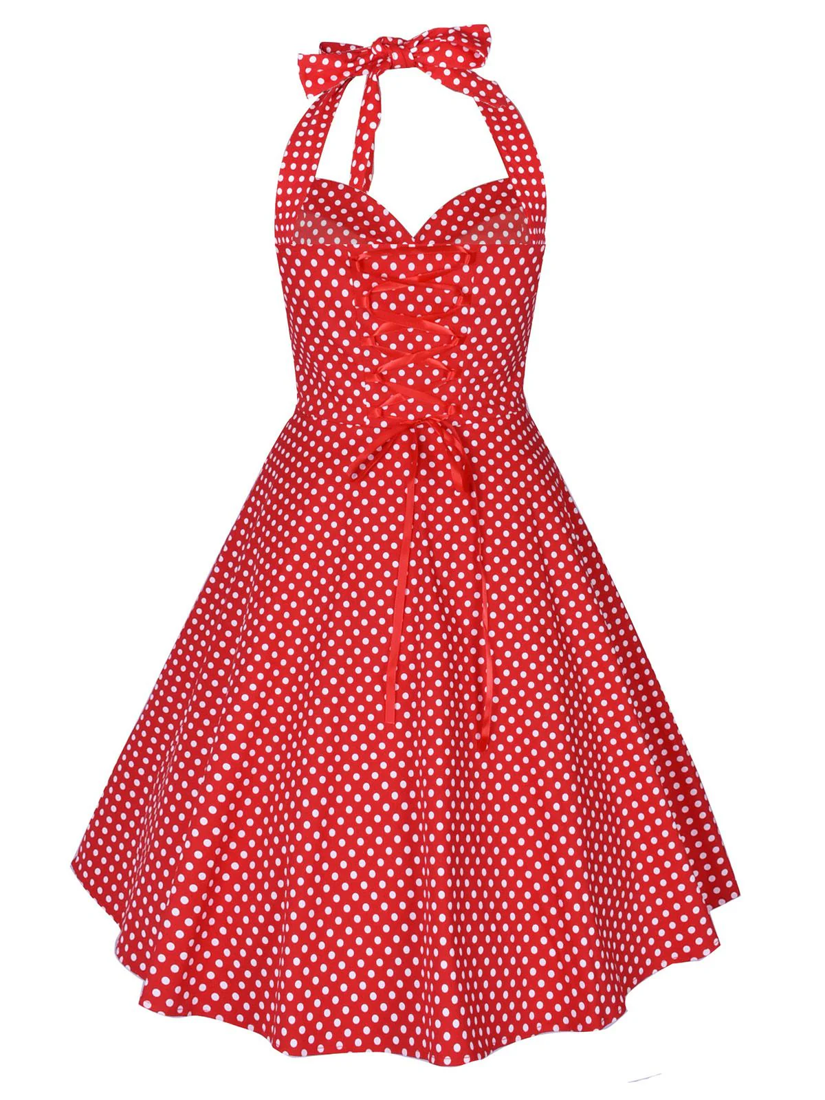 1950s Polka Dot Halter Swing Dress - Image 3