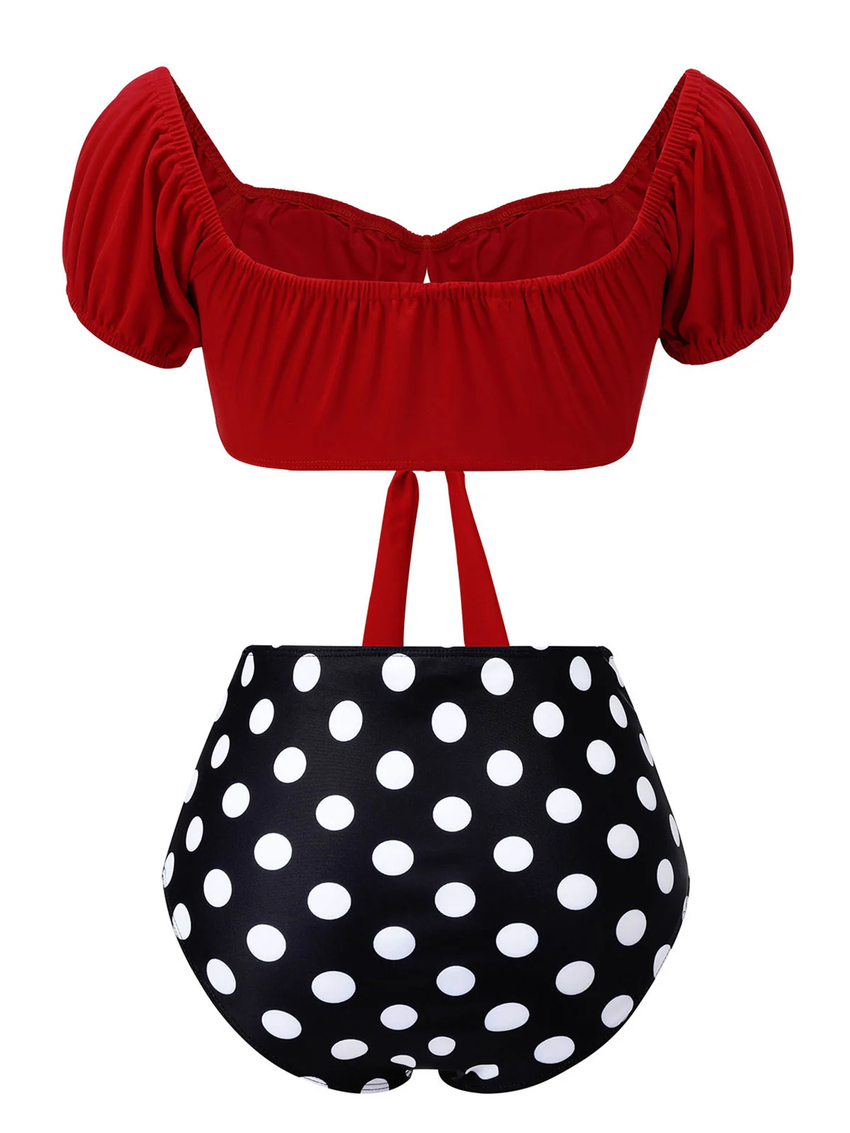 1950s Red & Black Polka Dot Halter Swimsuit - Image 4