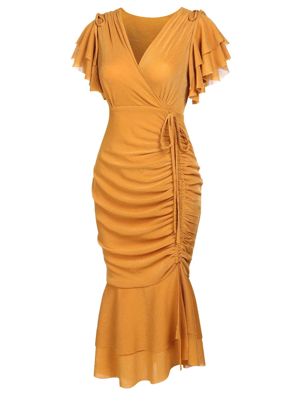 1930s Ruffle Lace-up Fishtail Dress - Image 9