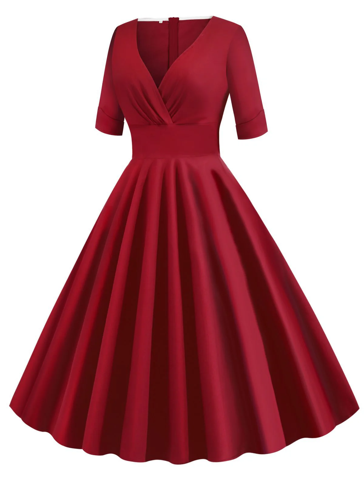 1950s Solid Sweetheart Fold Swing Dress - Image 8