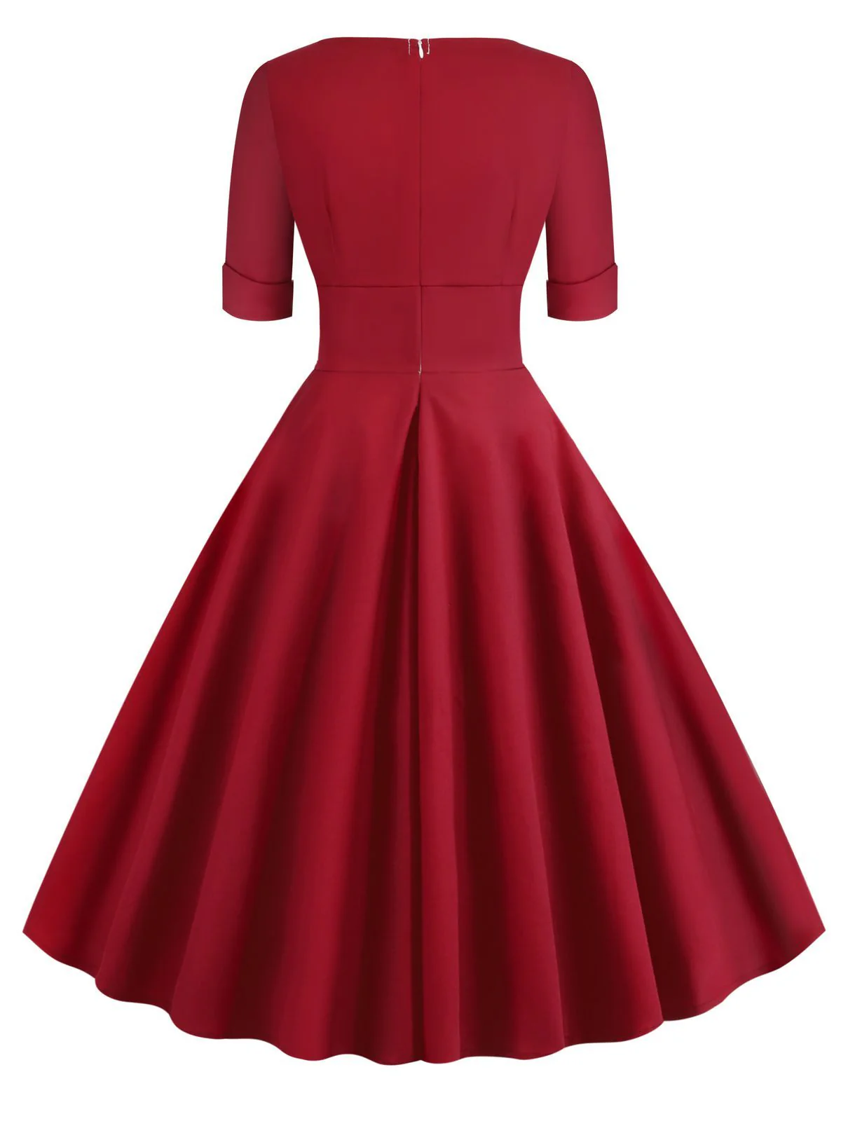1950s Solid Sweetheart Fold Swing Dress - Image 9