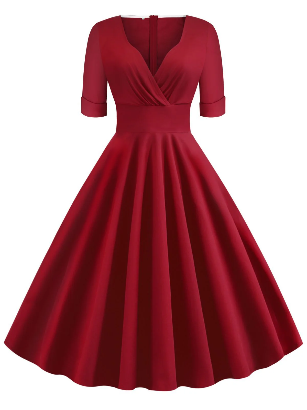 1950s Solid Sweetheart Fold Swing Dress - Image 13