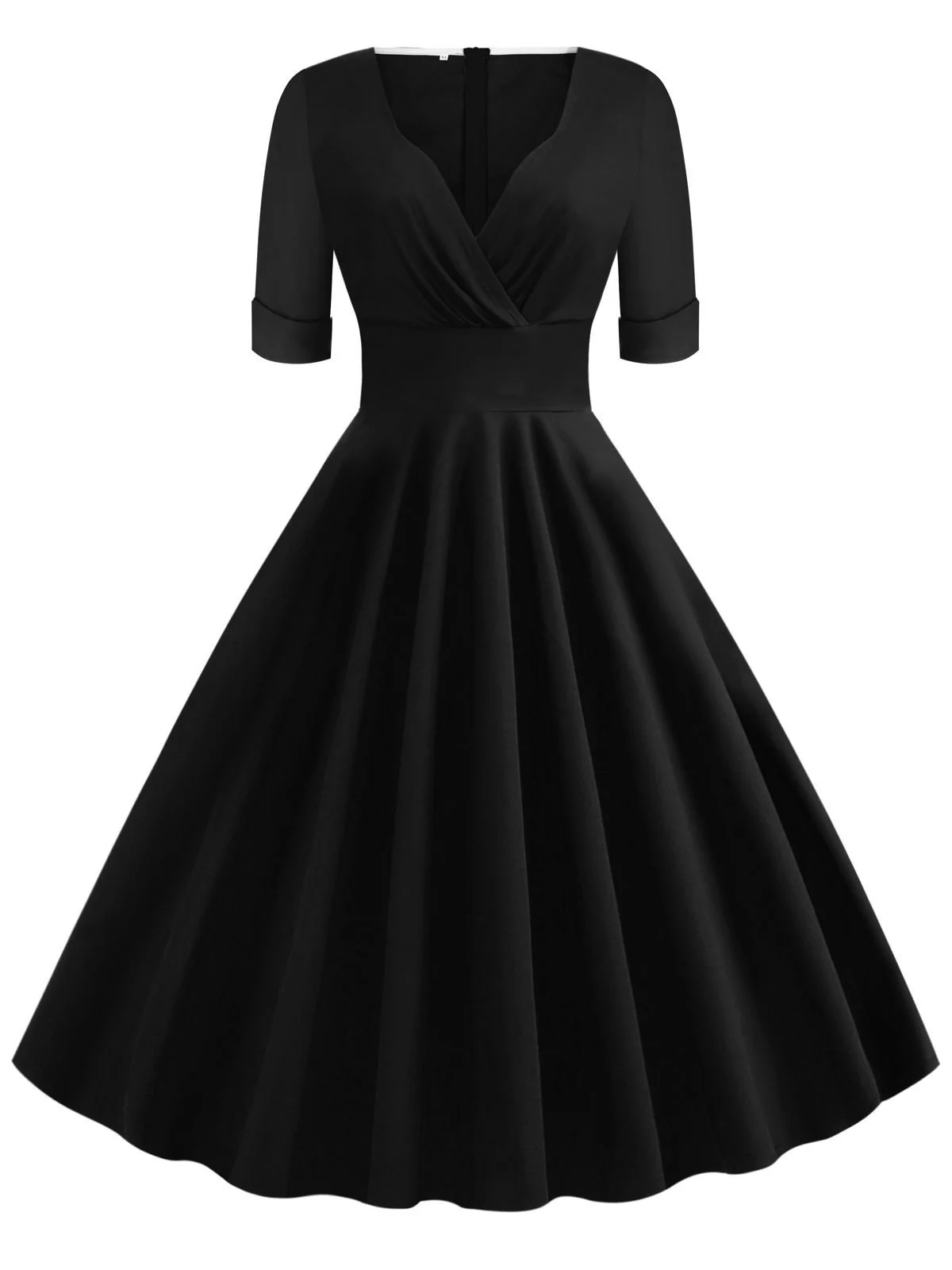 1950s Solid Sweetheart Fold Swing Dress - Image 13