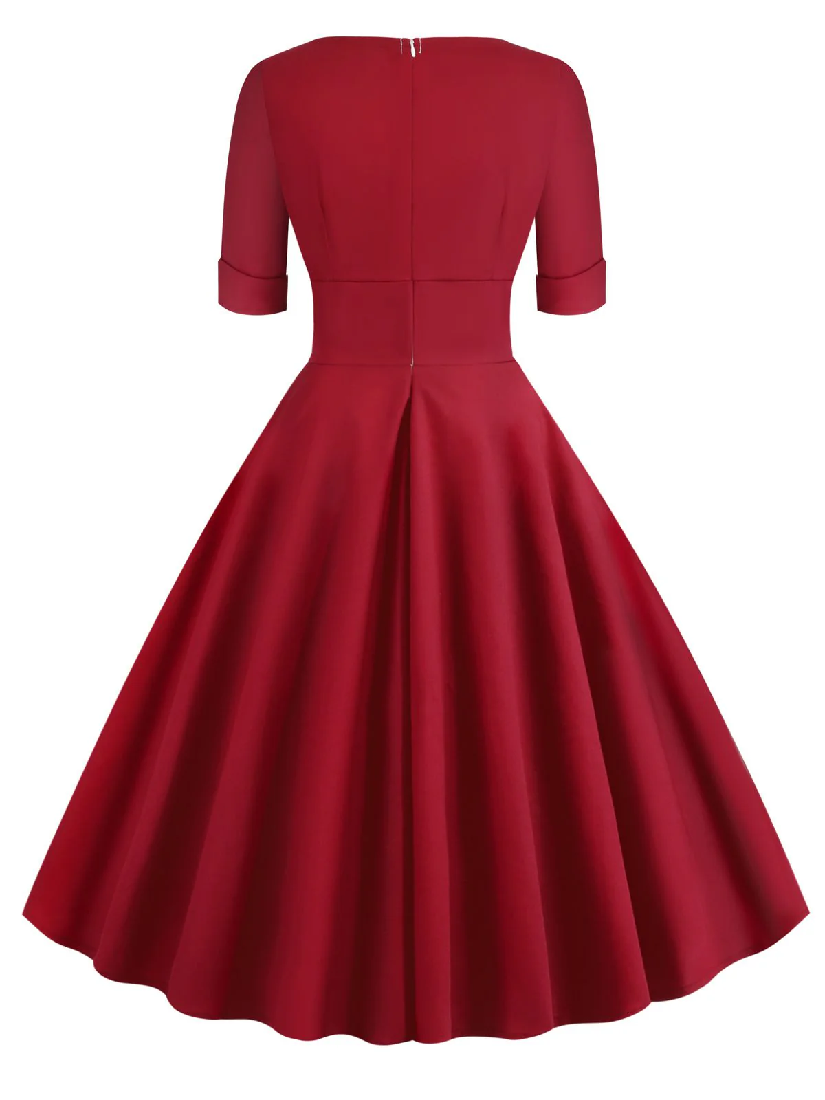 1950s Solid Sweetheart Fold Swing Dress - Image 3