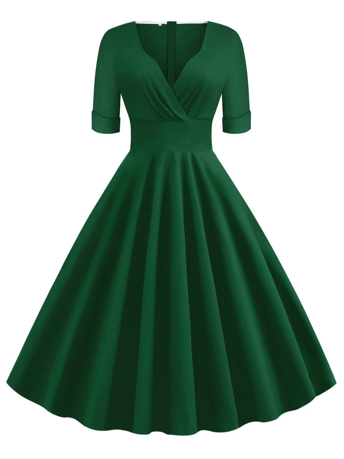 1950s Solid Sweetheart Fold Swing Dress - Image 7