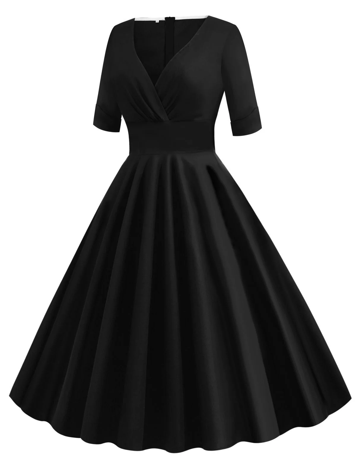 1950s Solid Sweetheart Fold Swing Dress - Image 8