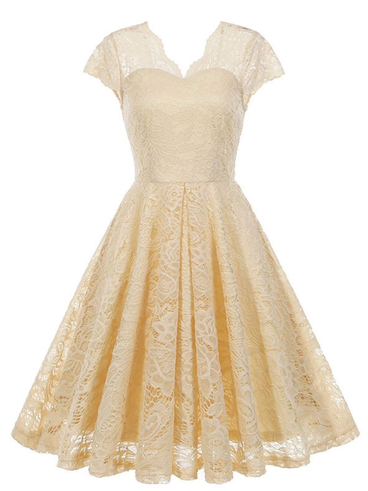 1950s Solid V-Neck Sleeveless Lace Dress - Image 11