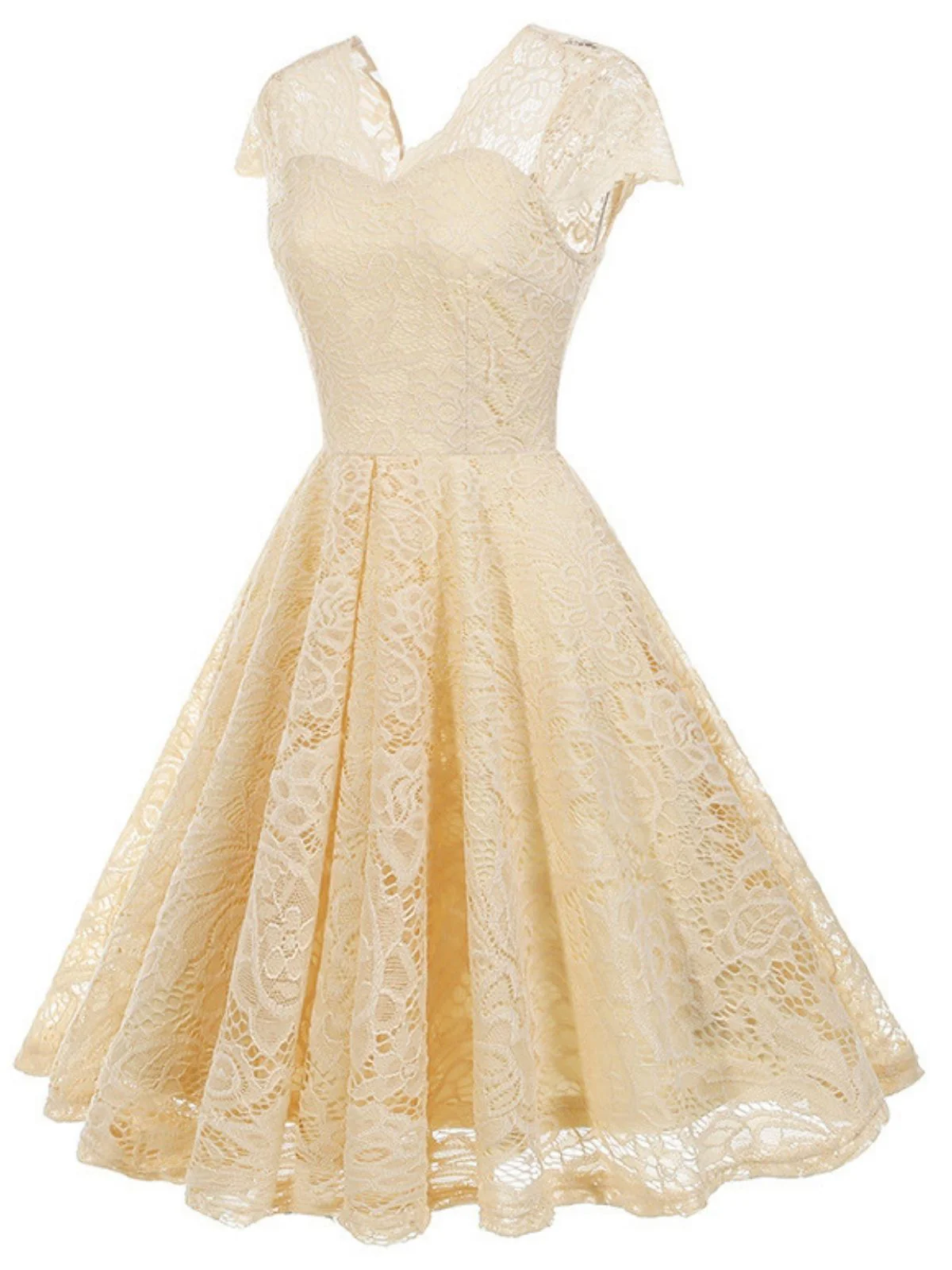 1950s Solid V-Neck Sleeveless Lace Dress - Image 12