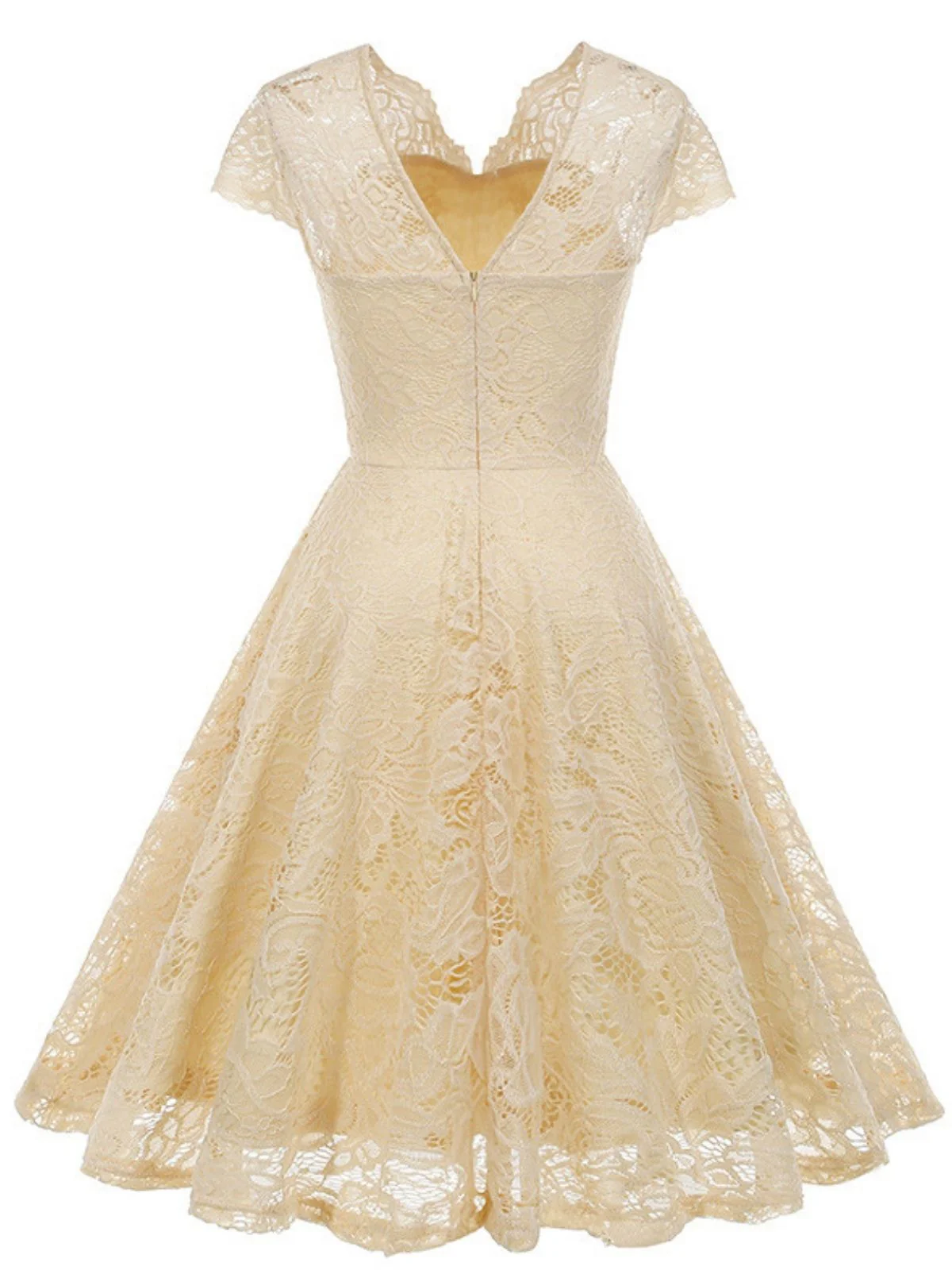 1950s Solid V-Neck Sleeveless Lace Dress - Image 13