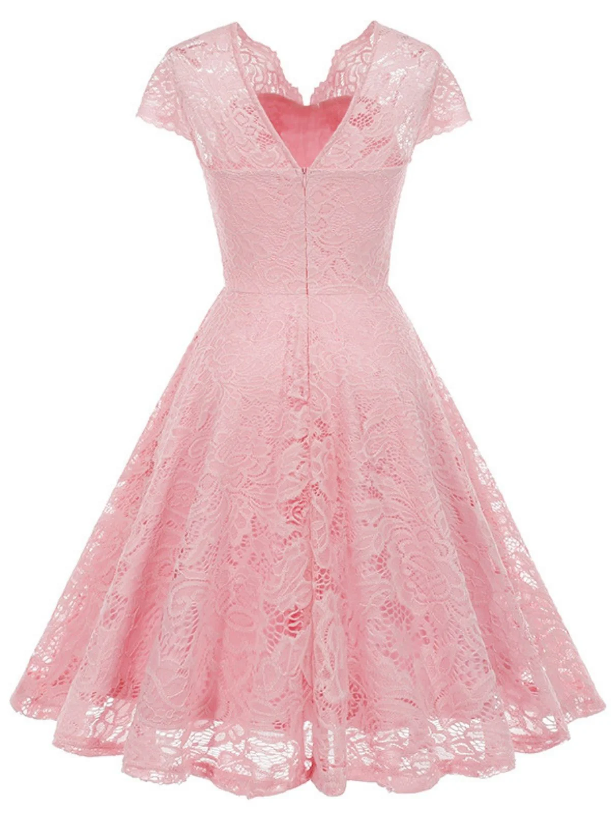 1950s Solid V-Neck Sleeveless Lace Dress - Image 3