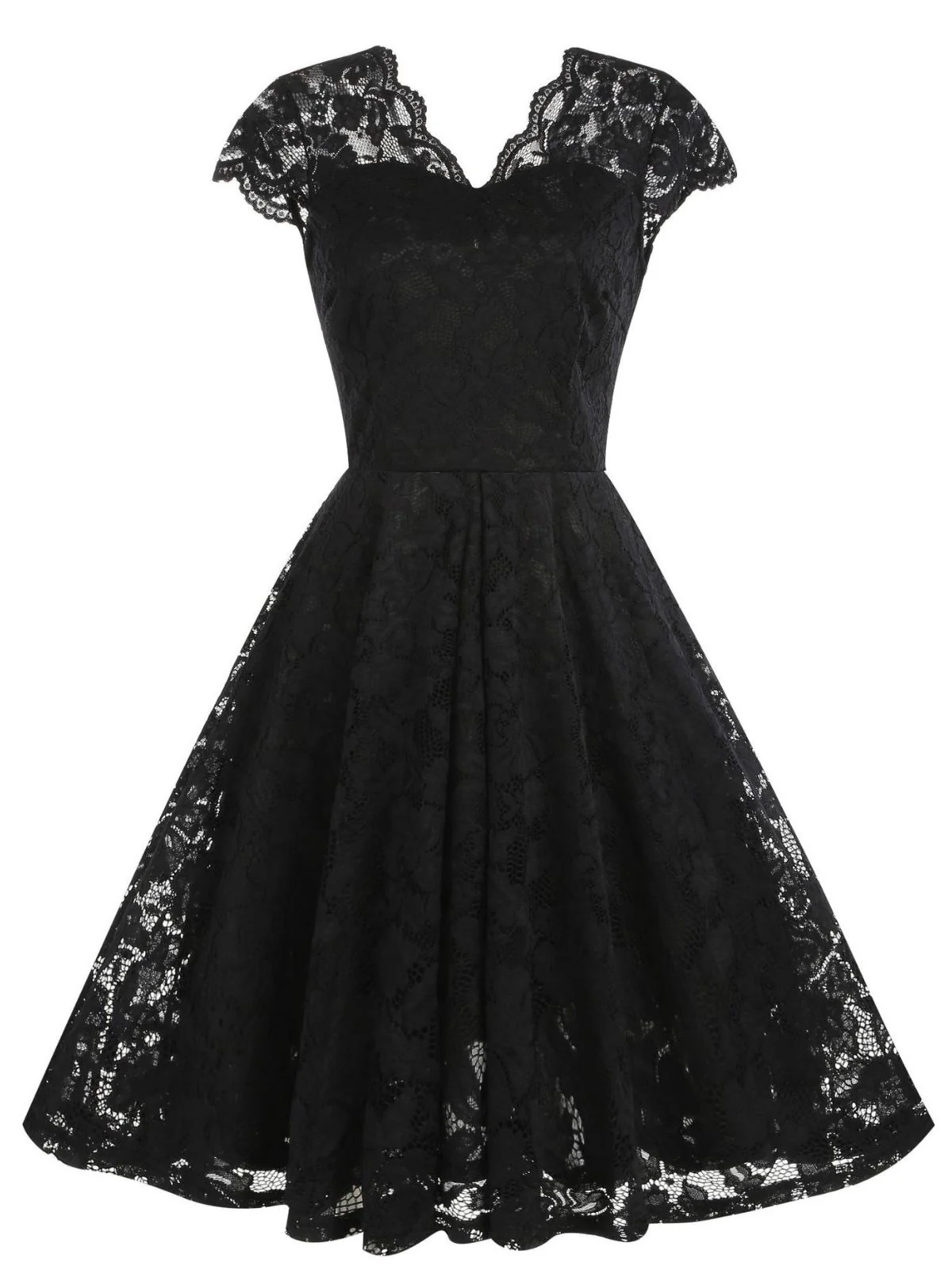 1950s Solid V-Neck Sleeveless Lace Dress - Image 6
