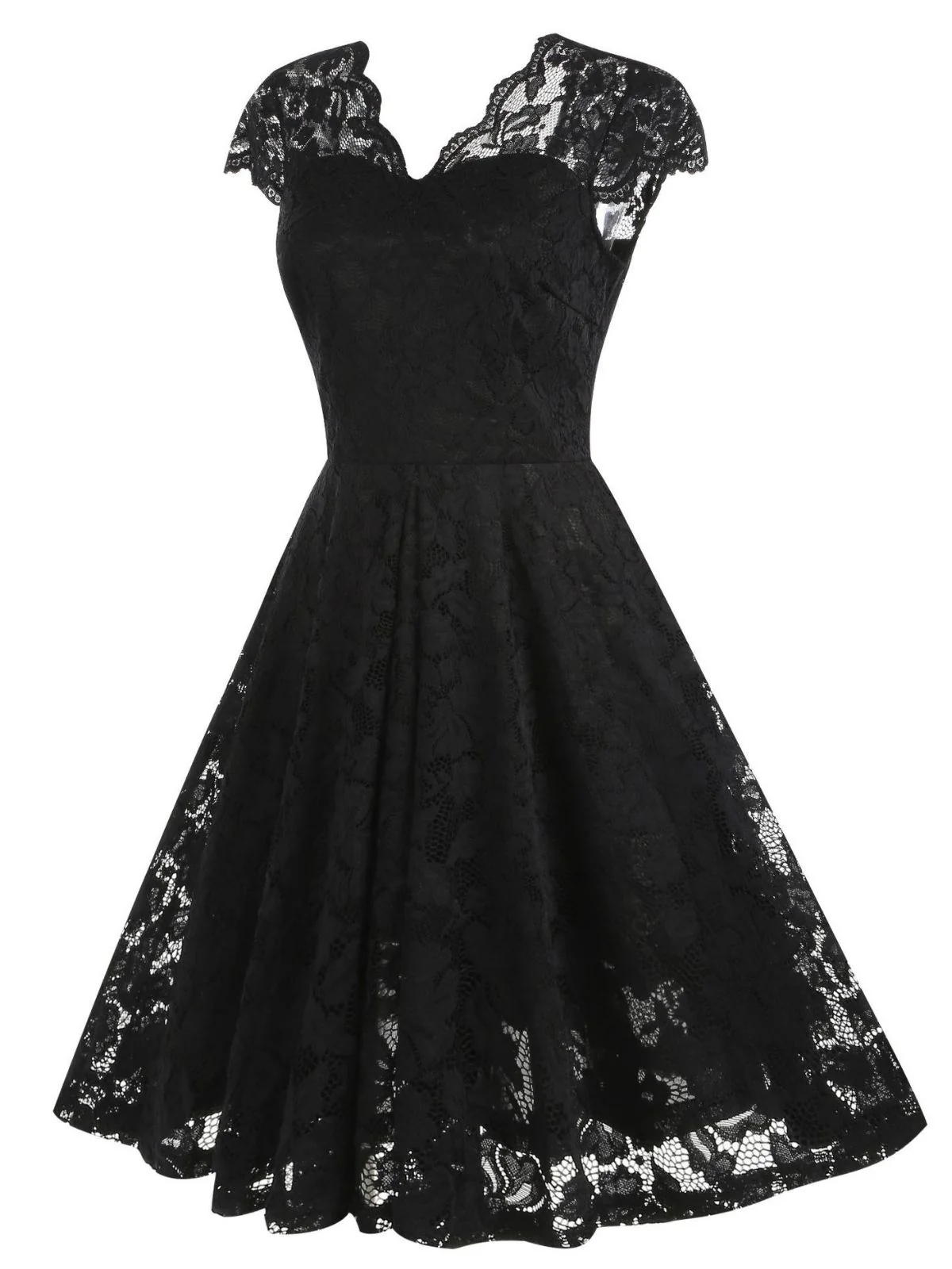 1950s Solid V-Neck Sleeveless Lace Dress - Image 7