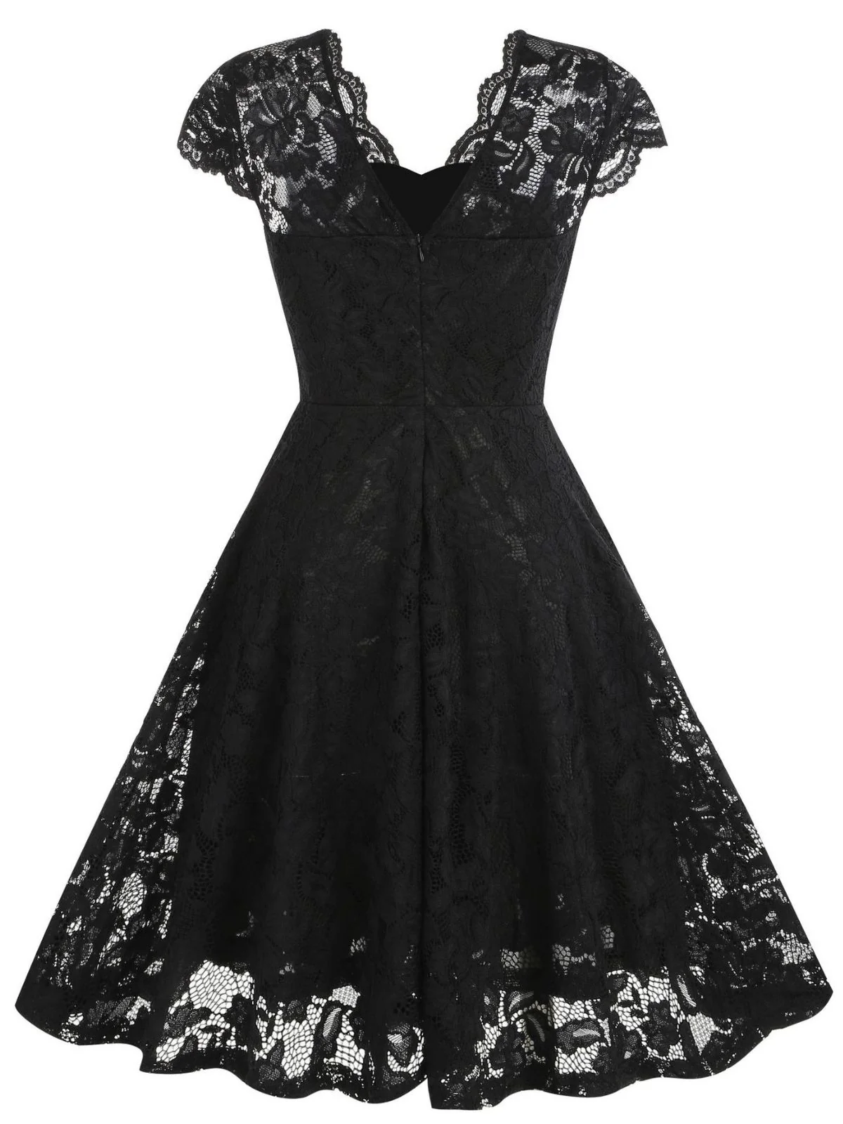 1950s Solid V-Neck Sleeveless Lace Dress - Image 8