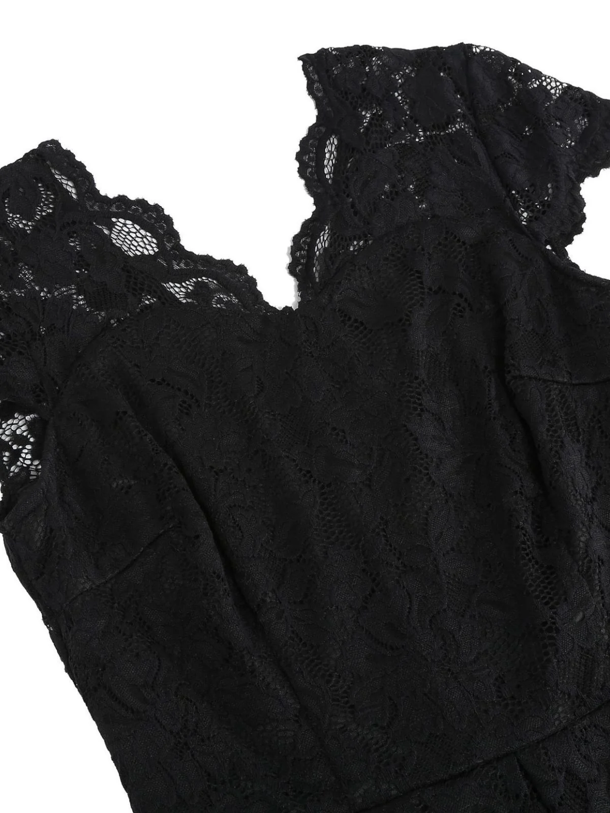 1950s Solid V-Neck Sleeveless Lace Dress - Image 9