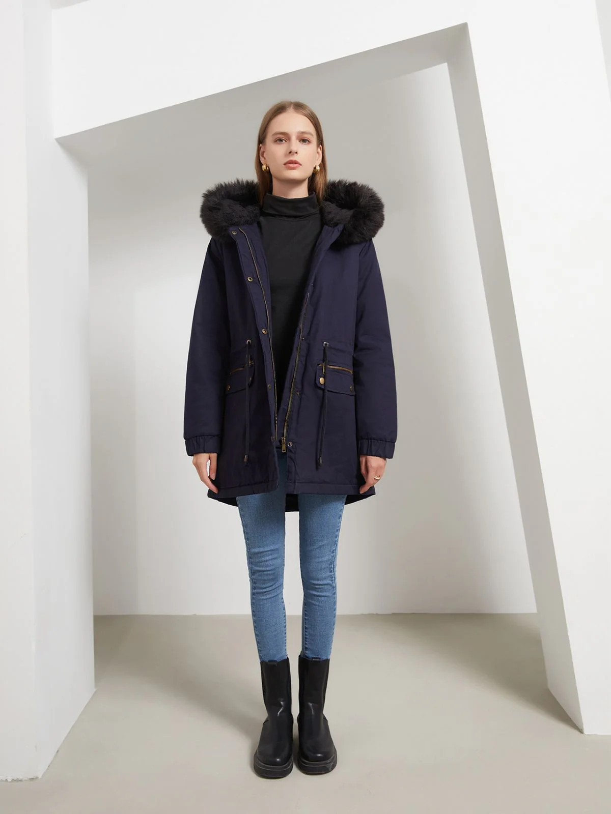 1950s Solid Zipper Fur Trimmed Coat - Image 17