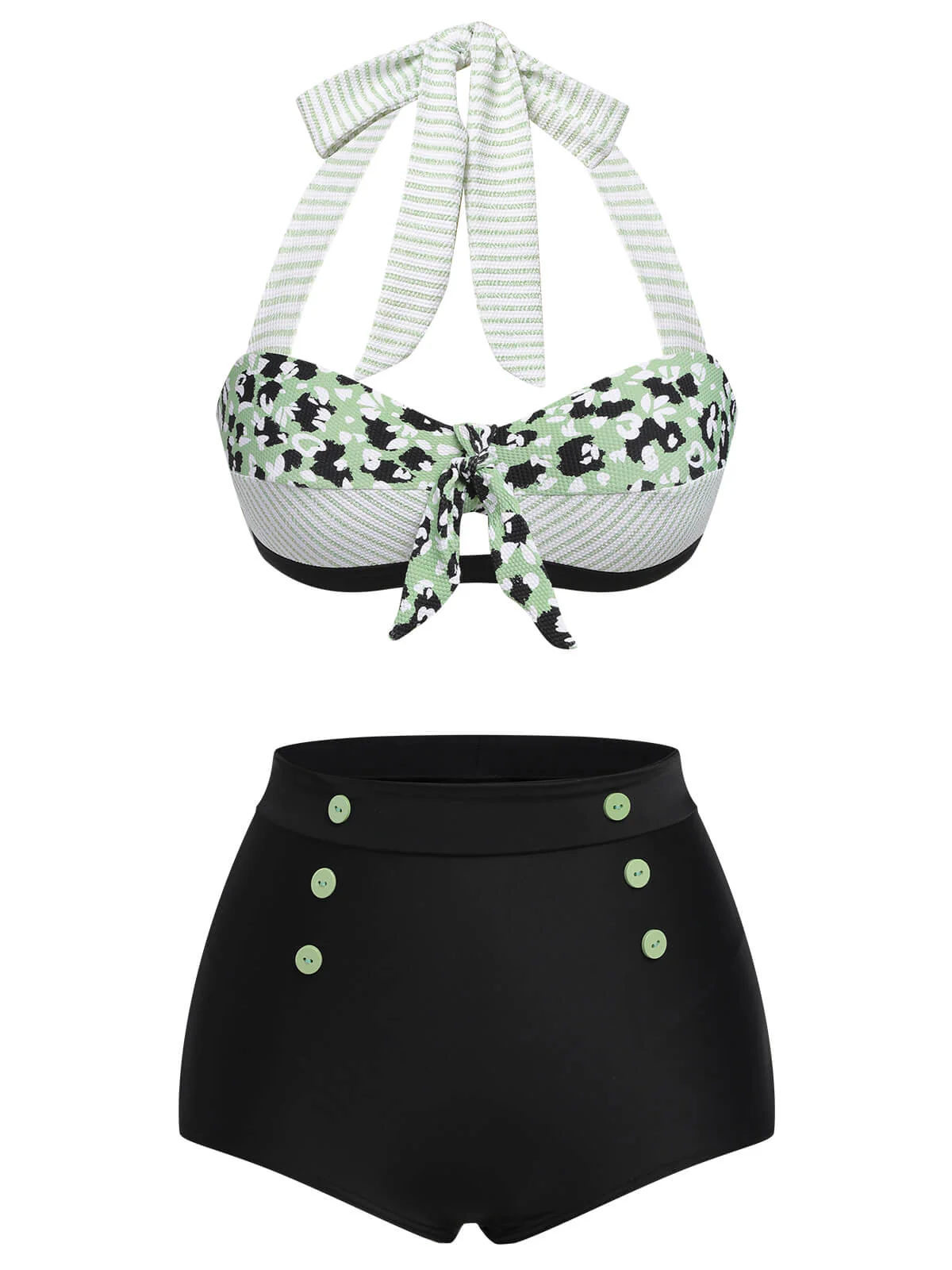 1950s Striped Patchwork Halter Swimsuit - Image 11