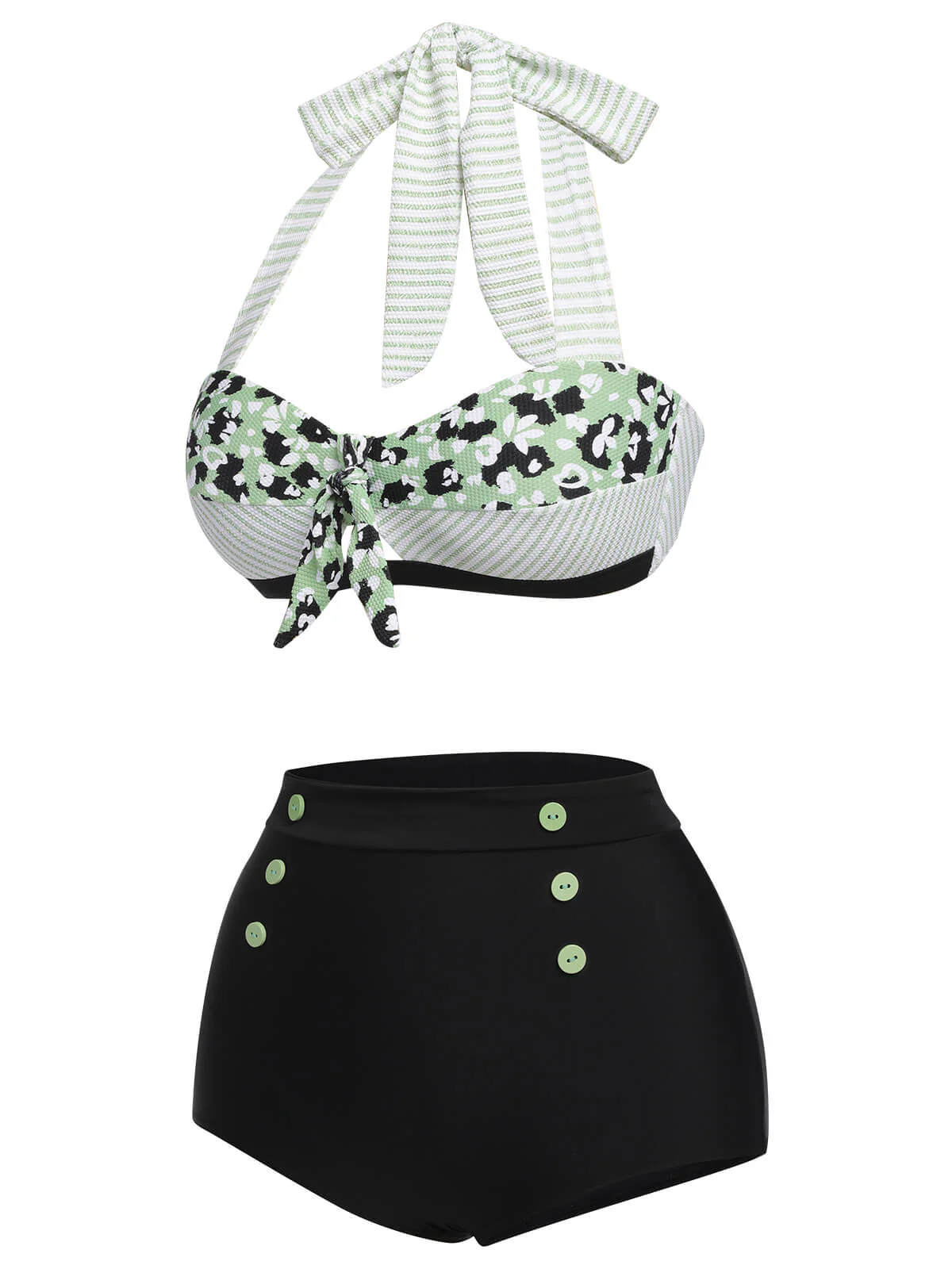 1950s Striped Patchwork Halter Swimsuit - Image 12