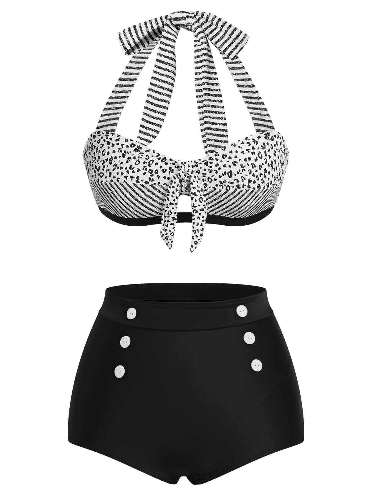 1950s Striped Patchwork Halter Swimsuit - Image 17