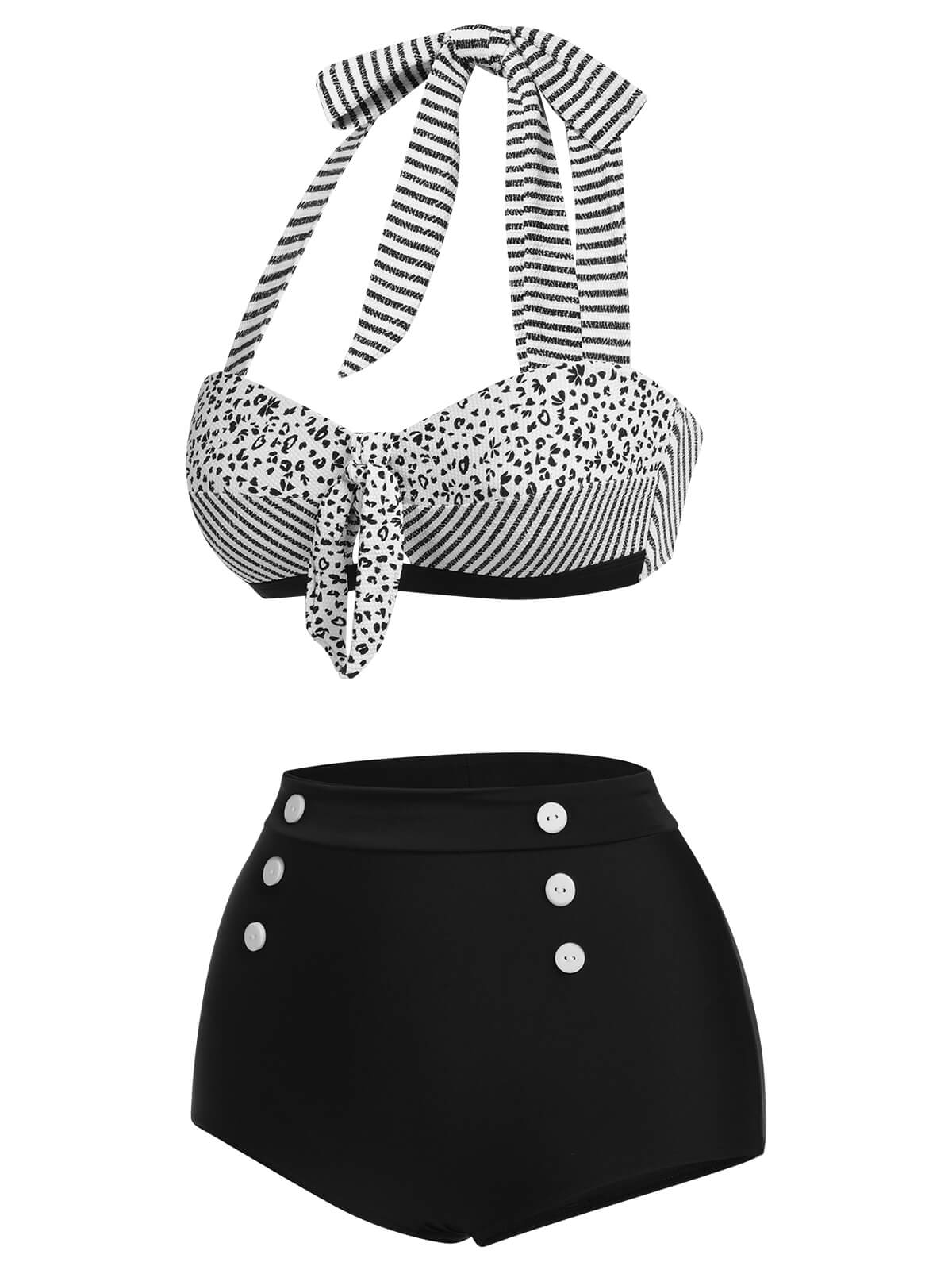 1950s Striped Patchwork Halter Swimsuit - Image 18