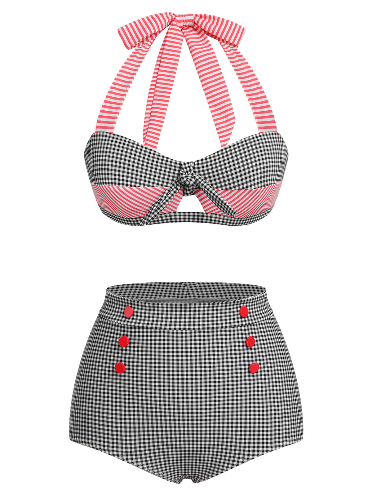 1950s Striped Patchwork Halter Swimsuit - Image 23