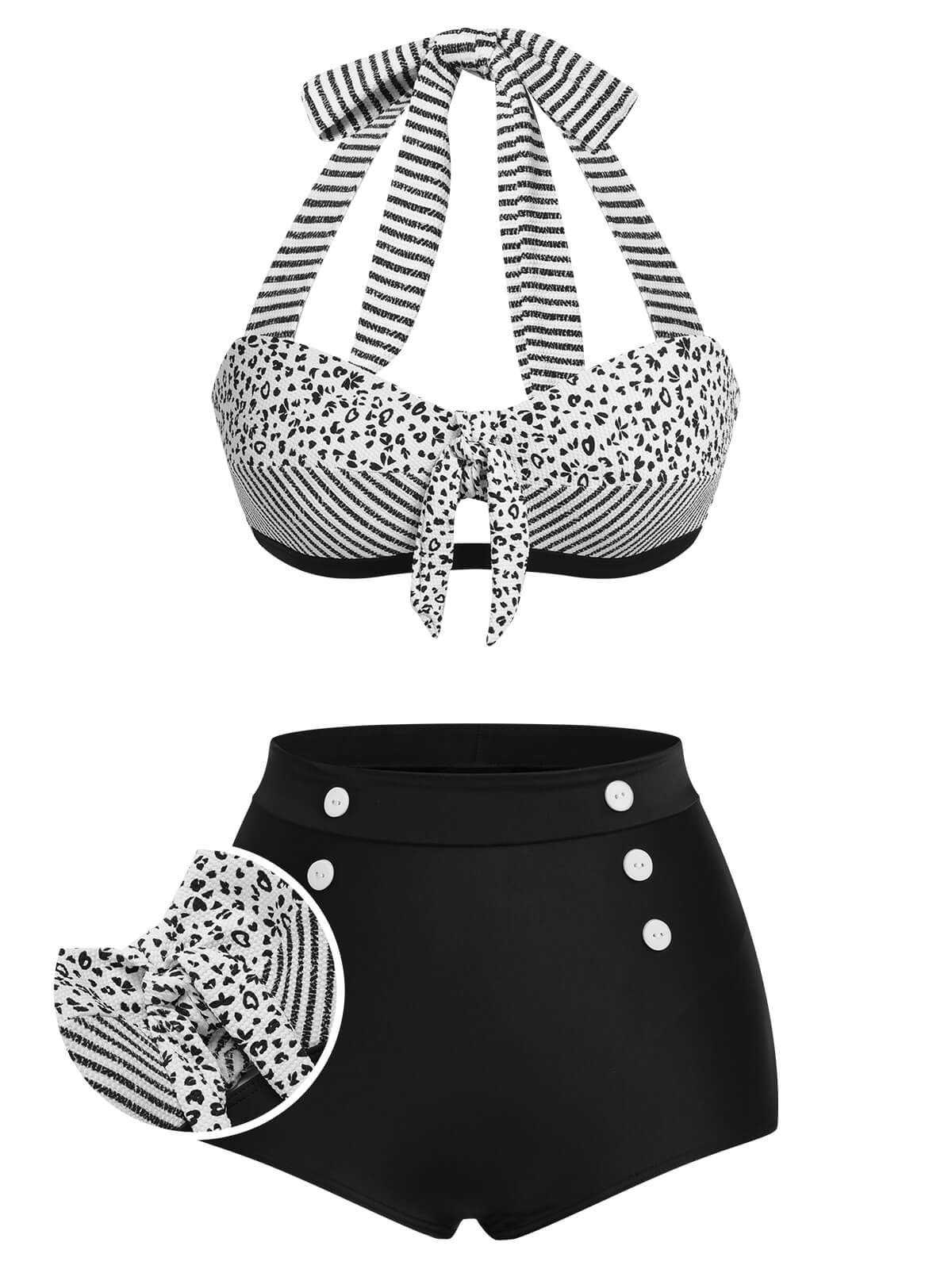 1950s Striped Patchwork Halter Swimsuit - Image 3