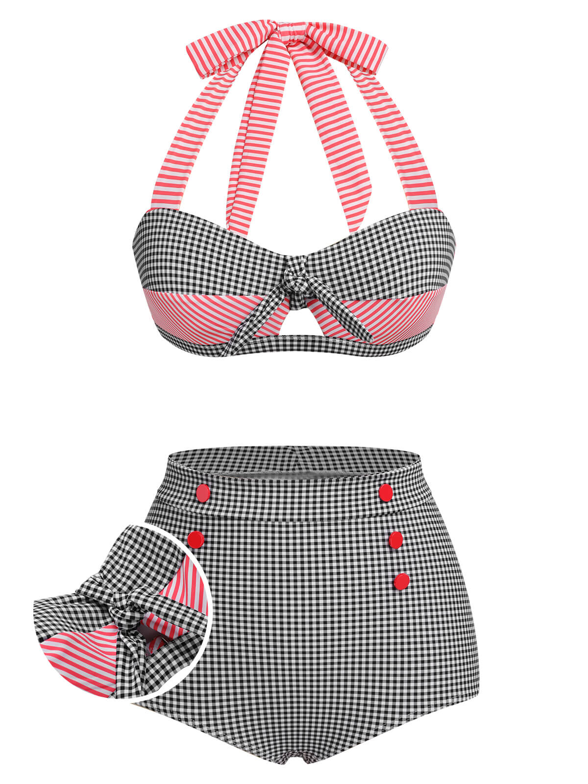 1950s Striped Patchwork Halter Swimsuit - Image 4